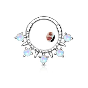 Imagem de CM Crareesi Mania Anéis de septo opala 16G aço cirúrgico piercing joias para mulheres CZ transparente sepum daith brincos clicker ring, Metal, Zircônia cúbica