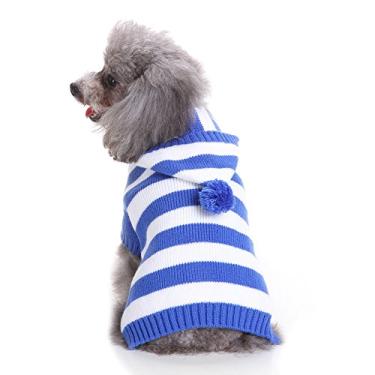 Imagem de S-Lifeel Suéter de cachorro listrado azul e branco para Halloween Natal Roupas de animais de estimação macias e confortáveis roupas para cães
