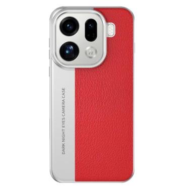 Imagem de HAOMRIYL Capa para Oppo Find X9/X9pro, capa de telefone de proteção à prova de choque com revestimento fino de couro para negócios PC emenda à prova de choque, vermelha, X9Pro