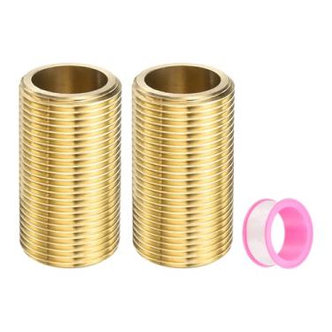 Imagem de PATIKIL Encaixe de tubo de latão macho de 0,9 cm, conjunto de adaptadores de extensão de latão, adaptador de encaixe de tubulação, conector conversor com fita 5 polegadas/50 mm de comprimento