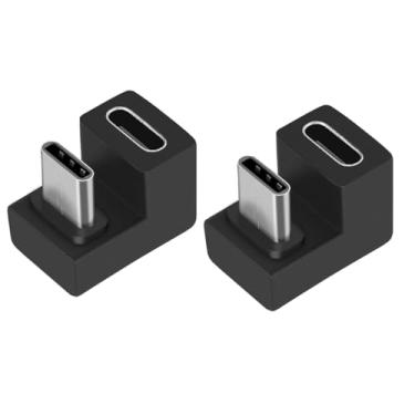 Imagem de Strhowill Pacote com 2 adaptadores angulados de 180 graus, USB C 3.1 macho para fêmea, adaptador angular tipo C, conector de transferência de dados compatível com laptop, tablet, smartphone (em forma