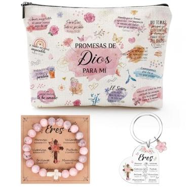 Imagem de Silkovahamd Conjunto de presentes cristãos da Bíblia Espanhola – Presentes religiosos da Bíblia Espanhola para Mulheres Biblia en Español Regalos Para Las Mujeres Bolsa de Maquiagem Bolsa Porta-chaves