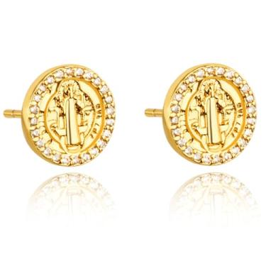 Imagem de LOMISS BRINCO PIZZA COM DETALHES FOLHEADO A OURO 18K COM ZIRCÔNIA (Dourado, GRANDE)