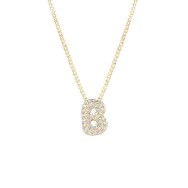 Imagem de Colar feminino banhado a ouro 14K com inicial – pingente grosso de letras de bolhas com strass, joia de nome personalizado para ela, colar delicado e elegante, presente de dia dos namorados