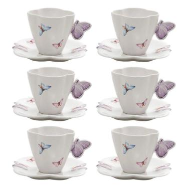 Imagem de Conjunto 06 Xícaras De Chá De Porcelana Borboletas 200ml Wolff