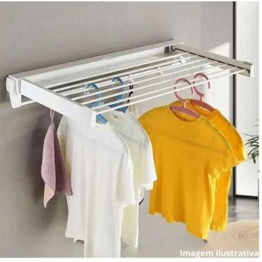 Imagem de Varal Parede Retrátil Dobrável 5 Varetas 70cm Branco Aço inoxidável Su