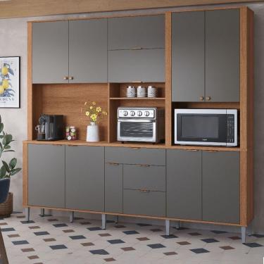 Imagem de Armário De Cozinha Astra 10 Portas 4 Gavetas Jequitibá/grafite - Lukaliam
