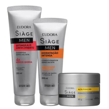 Imagem de Kit Shampoo Antiqueda Condicionador Hidratação E Pomada Modeladora Eudora Siàge Men