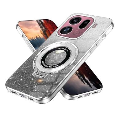 Imagem de Wousunly Capa compatível com Oppo Find X9 com suporte com glitter magnético transparente, capa de telefone para Find X9 Slim revestimento de silicone bonito para mulheres capa protetora completa