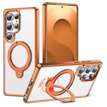 Imagem de RIASOLIN Capa compatível com Samsung Galaxy S25 Ultra com suporte de anel invisível giratório de 360°, compatível com Mag-Safe, capa de telefone transparente com ótima sensação de aderência para