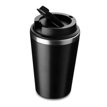 Imagem de Copo Térmico Preto 350ml Parede Dupla – Inox 304, Tampa Hermética com Rosca, Acabamento Fosco