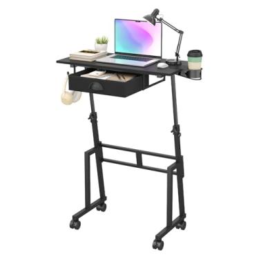 Imagem de Honkazita Mesa de pé pequena, mesa móvel de altura ajustável com rodas, mesas portáteis de escritório de computador para tapete de caminhada preta