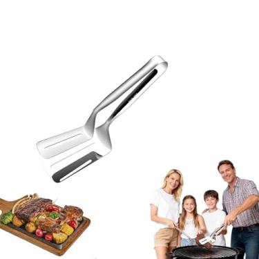 Imagem de Espátula de aço inoxidável para grelha, pinça de churrasco 2 em 1 antiqueimadura e flipper para grelhar, cozinhar, fritar bifes, peixes e legumes
