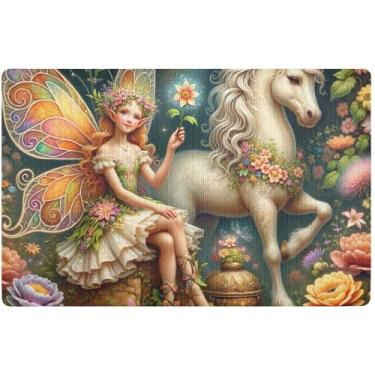 Imagem de TSENQUE Tapete de porta de outono personalizado flor fada unicórnio tapetes de entrada engraçados interiores, decoração de porta da frente tapetes antiderrapantes para entrada interna 81,3 cm x 50,8