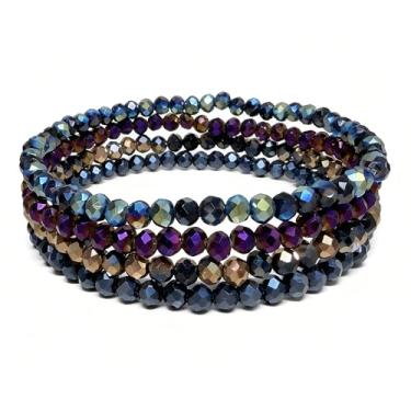 Imagem de Lubrifico Conjunto de 4 peças de pulseiras de cristal Boho com contas de 4 mm, pulseiras elásticas empilháveis em camadas para mulheres, presentes de amizade, Medium, Vidro, Strass