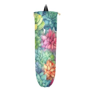 Imagem de Porta-sacos de plástico para plantas suculentas em aquarela, organizador de sacolas plásticas de cozinha, dispensador de saco plástico que economiza espaço