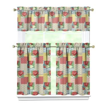 Imagem de Tapesb Conjunto de 3 peças de cortina de cozinha com flores florais engraçadas cortinas de janela pequenas sobre a pia essenciais para decoração de cozinha, quarto, lavanderia, 69,8 x 91,4 cm