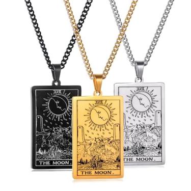 Imagem de Psivika Pacote com 3 colares de tarô vintage com pingente de tarô de boa sorte para mulheres e homens, Medium, Zinco, Strass