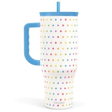 Imagem de SANDJEST Copo LGBT de 1,134 g com alça e canudo, caneca de café de viagem de aço inoxidável isolada para amigas gays lésbicas adultas, ideia de presente para aniversário, Natal e mês do orgulho