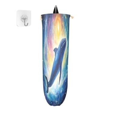 Imagem de Pintura de uma baleia na galáxia no espaço, dispensador de plástico para sacolas de compras, suporte de sacola de compras, suporte de saco de cozinha