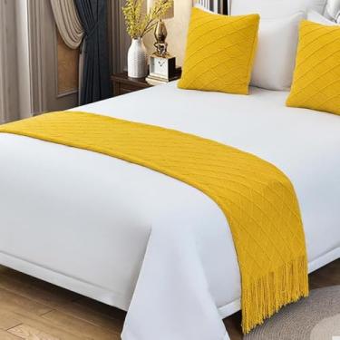 Imagem de Lenço de corredor de cama de hotel toalha de cama de malha com borlas cobertor de cama proteção de cama moderna colcha decorativa para solteiro queen king tamanho amarelo||apenas 1 fronha 45 x 45 cm