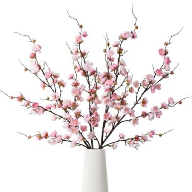 Imagem de YOUNGLEAVES 4 ramos artificiais de flor de cerejeira, 101 cm, flores falsas de toque real, haste longa, flores falsas para casamento, mesa de festa, decoração de casa (rosa)