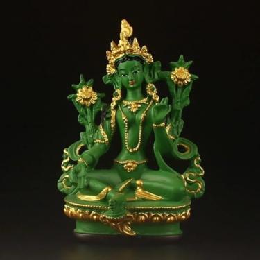 Imagem de FENNYYAR Estátua de Buda de Tara verde Tara Bodhisattva, artesanato, 13,5 cm, acessórios Feng Shui, sacrifício, oração por auspiciosidade