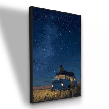 Imagem de Quadro em tecido Canvas Viagem Van Céu Estrelado 90x60 cm com Moldura Preta