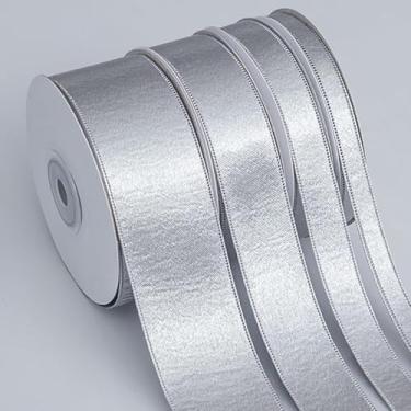 Imagem de 10 jardas/rolo fita de cetim prata brilhante dupla face 1/1,5/2,5/3,8 cm fita metálica de largura variada para acessórios de cabelo laço casamento DIY embrulho de presente