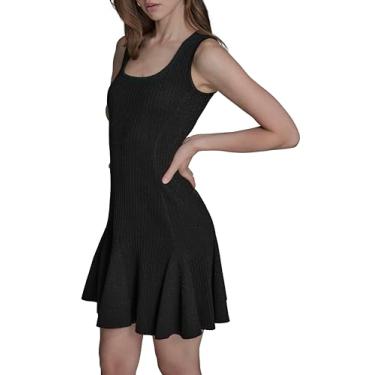 Imagem de BCBG Minivestido feminino de malha plissado gola redonda sem mangas, Preto, M