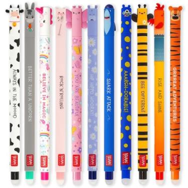 Imagem de LEGAMI - Conjunto de 11 canetas apagáveis de gel com ponta de 0,7 mm, cores de tinta sortidas e designs de animais – Quintal, tigre, borboleta, tubarão, etc