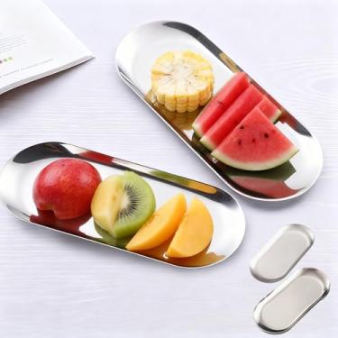 Imagem de Conjunto de pratos de jantar de acampamento de aço inoxidável de 2 peças de pratos ovais de 2 x 1 m, adequados para uso ao ar livre/piqueniques/acampamento/viagem (prata)