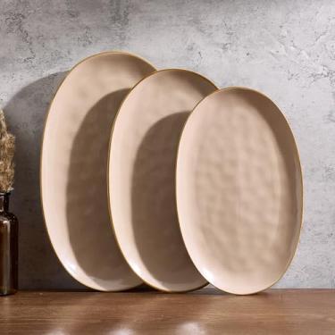 Imagem de famiware Travessa de servir, oval 15,59/14,3/32,8 cm, pratos para entretenimento, tigelas de servir, seguro para micro-ondas, bandejas de servir de grés para festa, peru, queijo, série oceânica