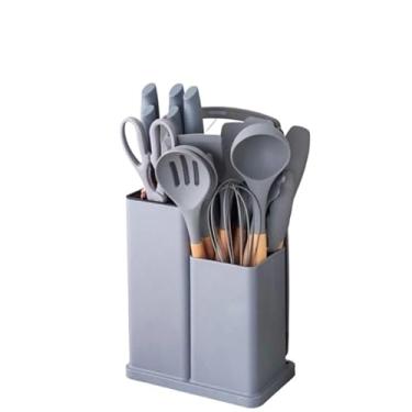 Imagem de Kit Pequeno Completo Jogo Utensílios De Cozinha 19 Peças Com Tábua Em Silicone PEQUENO(Cinza)