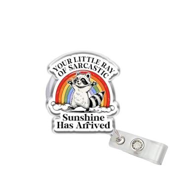 Imagem de OKOMCM Your Little Ray of Sarcastic Sunshine Chegou Carretel de crachá retrátil, clipe de cinto de acrílico tamanho 5 cm, cordão de crachá de guaxinim arco-íris, acessórios presentes DIY para colega