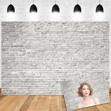 Imagem de OERJU Pano de fundo de parede de tijolo branco para decoração de parede de casa para chá de bebê recém-nascido, faixa de festa de aniversário, fundo fotográfico de vinil, 3,7 x 2,4 m