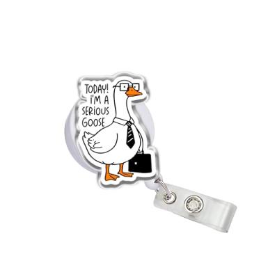 Imagem de OKOMCM Hoje! Carretel retrátil para crachá I'm a Serious Goose, Goose Silly Size 5 cm, clipe de cinto, suporte de crachá de identificação de acrílico, cordão de crachá de animal sarcástico, acessórios
