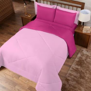 Imagem de Edredom Casal Dupla Face Cobre Leito Queen + Lençol Queen Com Elastico 6 Peças Tecido Toque Macio(Pink/Rosa,Edredom Avulso)