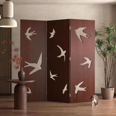 Imagem de Divisor de quarto, 3 painéis, tela de privacidade de madeira, divisória dobrável, divisória independente, tela de privacidade multifuncional para quarto de escritório em casa (altura 1,8 m, C)