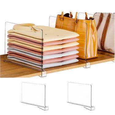 Imagem de Cq acrylic Divisórias de prateleira para organização de armário – pacote com 2 organizadores de prateleira para armário de madeira, prateleiras – camiseta, bolsa, divisórias de bolsa, organizador de