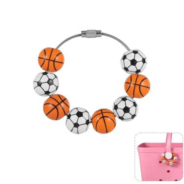 Imagem de Amuletos de bolsa de bola esportiva, berloques de bolsa de bola de madeira decorativos para basquete e futebol acessórios para bolsa Bogg (basquete e futebol)