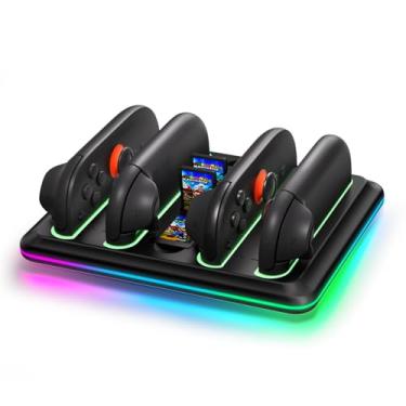 Imagem de Charging Dock Compatible with Switch 2 Joy-Cons Controllers - 4-Port Charger Station with LED Indicators - Fast Charging Compatible for Nintedos Switch2 Joy-Cons with Charging Cable (Flat)