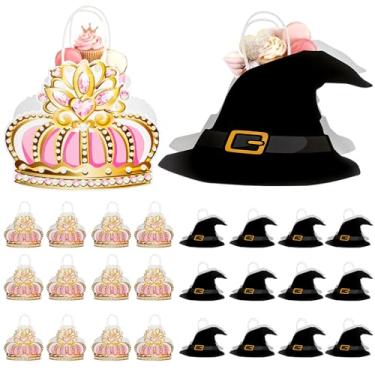 Imagem de Kolldenn 24 peças de sacos de presente rosa e verde decoração de festa de princesa e bruxa com alça rosa e verde tema coroa de bruxa sacos de guloseimas para filmes, cosplay, festas de aniversário