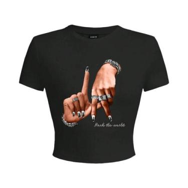 Imagem de Camiseta Cropped Feminina Casual Minimalista De Verão Com Estampa De S