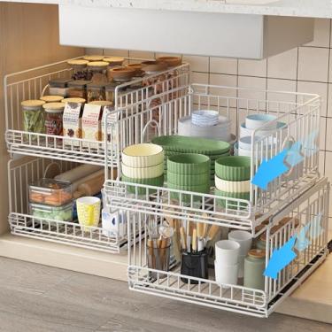 Imagem de Ornestia Pacote com 4 cestas de armazenamento de armário de metal com trilho deslizante, gavetas organizadoras de roupas para guarda-roupa, caixas de arame empilháveis para roupas e acessórios