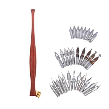 Imagem de SIPLIV Conjunto de porta-canetas oblíquas de caligrafia de madeira, cabo de manga com 30 pontas de aço inoxidável para desenho de caligrafia inglesa, estilo B