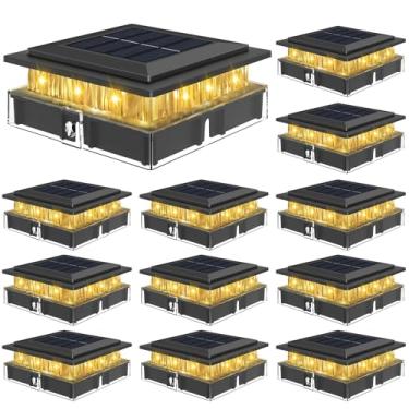 Imagem de kolpop Luzes de poste solares 4 x 4 para ambientes externos, pacote com 12, poste de luz solar IP65 à prova d'água para postes de madeira/vinil, 10 x 10 cm, postes de madeira/vinil, luzes pretas para
