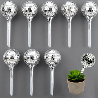 Imagem de Conjunto de 7 globos de irrigação de plantas com decoração de bola de discoteca, lâmpadas autoirrigáveis, inserção de plantador autoirrigável, pontas de irrigação, estacas de irrigação, globos de