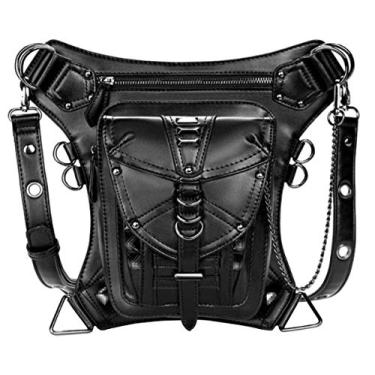 Imagem de RainboSee Bolsa de cintura gótica, punk tática, bolsa de perna para atividades ao ar livre, bicicleta, ciclismo, caminhada, pochete para quadril/coxa, bolsa de ombro preta, Anel preto, Medium