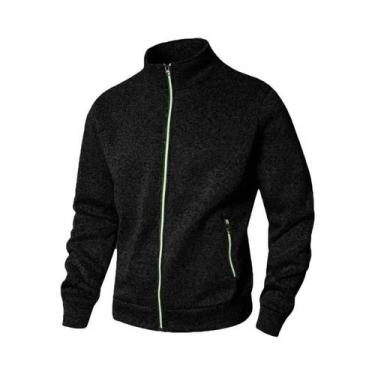 Imagem de Cardigan Masculino Oversize De Outono Com Zíper, Manga Longa, Gola Alt